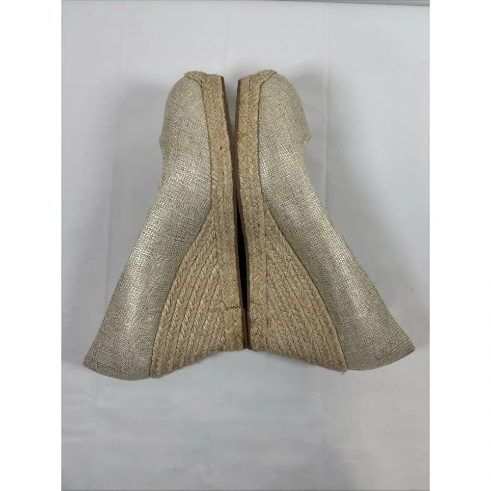 J Crew Womens 8 Seville Gold Canvas Wedge Espadrille Heels Pump Preppy Versatile